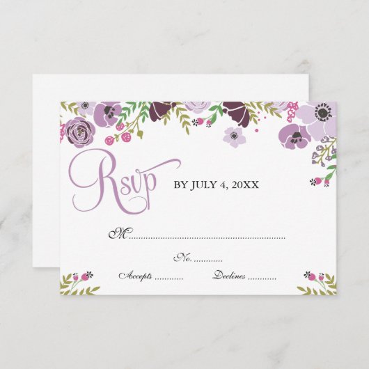 Floral Response Card | Lila RSVP Karte (Vorne/Hinten)