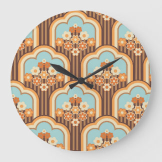 Floral Retro: 70er Wallpaper Revival Große Wanduhr