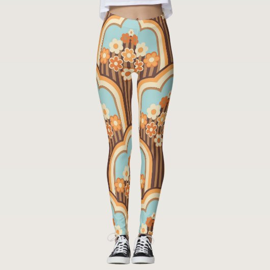 Floral Retro: 70er Wallpaper Revival Leggings (Vorderseite)