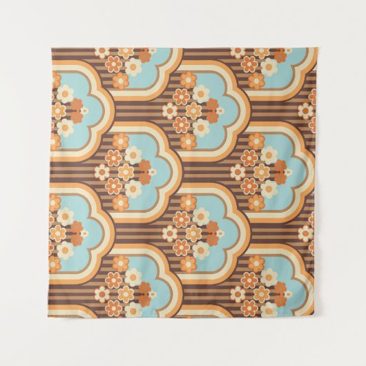 Floral Retro: 70er Wallpaper Revival Wandteppich (Vorderseite (Horizontal))