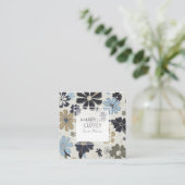 Floral Retro Blaues Muster Quadratische Visitenkarte (Stehend Vorderseite)