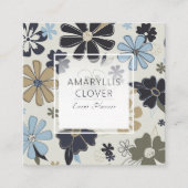 Floral Retro Blaues Muster Quadratische Visitenkarte (Vorderseite)