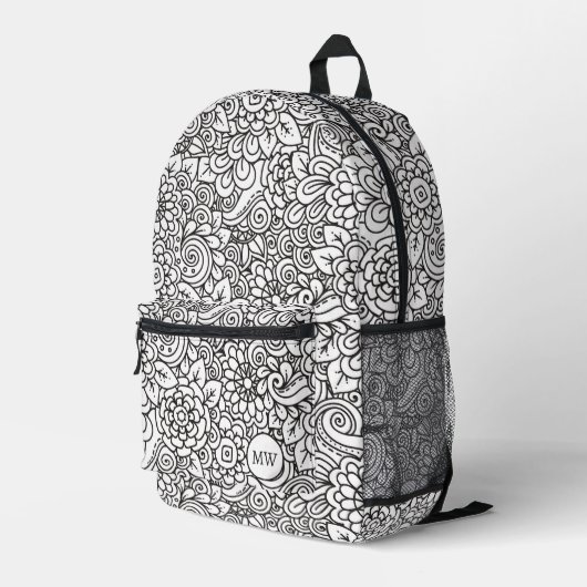 Floral Retro Doodle Bedruckter Rucksack (Rückseitige Ecke Rechts)