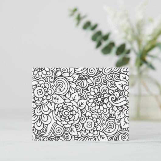 Floral Retro Doodle Postkarte (Stehend Vorderseite)