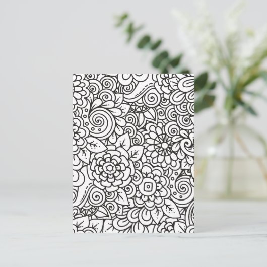 Floral Retro Doodle Postkarte (Stehend Vorderseite)