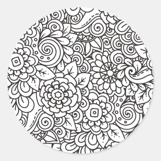 Floral Retro Doodle Runder Aufkleber (Vorderseite)
