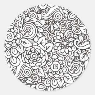 Floral Retro Doodle Runder Aufkleber