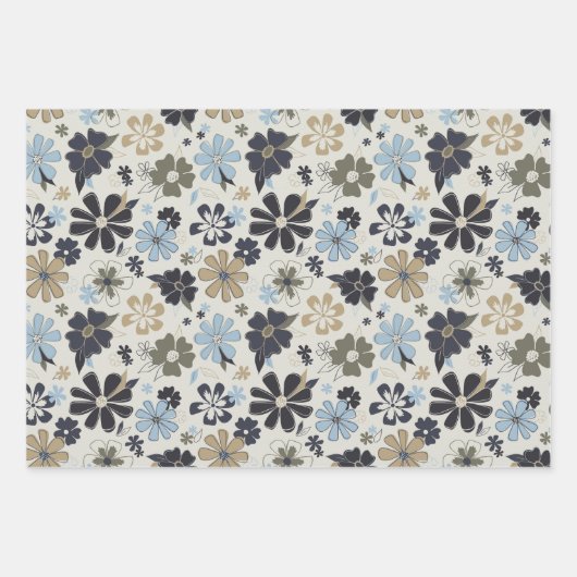 Floral Retro Muster Geschenk Geschenkpapier Set (Vorderseite)