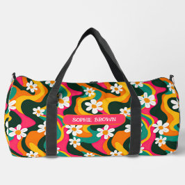Floral Retro Muster mit Name farbenfroh Duffle Bag