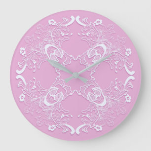 Floral retro pink lace design. große wanduhr