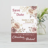 Floral Retro Rose Save the Date Einladung Hochzeit (Stehend Vorderseite)