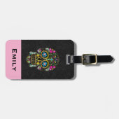 Floral Retro Sugar Skull Gepäckanhänger (Vorderseite horizontal)