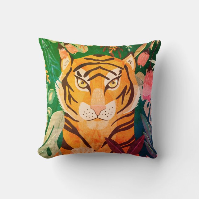 Floral Retro Tiger Pillow Kissen (Vorderseite)