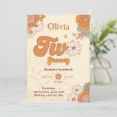 Floral Retro Zwei Groovy 2. Geburtstag Einladung (Stehend Vorderseite)