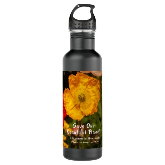 Floral Rette unsere Planet-Blume Natur personalisi Edelstahlflasche (Vorderseite)