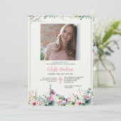 Floral Revelry Photo Religious Invitation Einladung (Stehend Vorderseite)