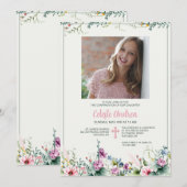 Floral Revelry Photo Religious Invitation Einladung (Vorne/Hinten)