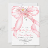 Floral Ribbon Pink Bow Boho Coquette Brautparty Einladung (Vorderseite)
