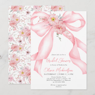 Floral Ribbon Pink Bow Boho Coquette Brautparty Einladung