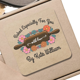 Floral rollendes Button gebacken von YOU Gift Tags Quadratischer Aufkleber