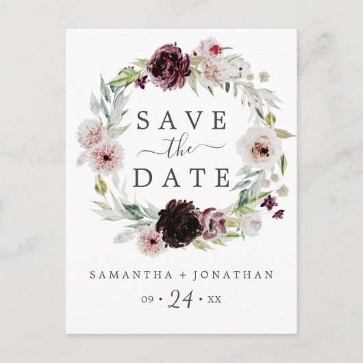 Floral Romance Ankündigung Datum freihalten Postka (Vorderseite)