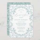 Floral Romance Chinoiserie Blaues Brautparty Einladung (Vorne/Hinten)