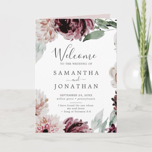Floral Romance Folded Wedding Programm (Vorderseite)