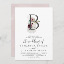 Floral Romance Letter B Monogram Wedding