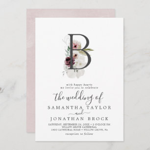 Floral Romance Letter B Monogram Wedding Einladung