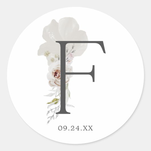 Floral Romance Letter F Monogram Umschlag Aufklebe Runder Aufkleber (Vorderseite)