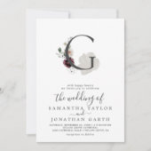 Floral Romance Letter G Monogram Wedding Einladung (Vorderseite)