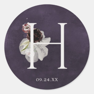 Floral Romance Letter H Monogram Plum Wedding Sieg Runder Aufkleber