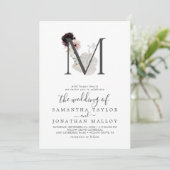 Floral Romance Letter M Monogram Wedding Einladung (Stehend Vorderseite)