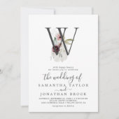 Floral Romance Letter W Blush Monogram Wedding Einladung (Vorderseite)