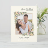 Floral Romance Photo Save the Date Card (Stehend Vorderseite)