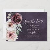 Floral Romance | Plum Horizontal Save The Date (Vorderseite)