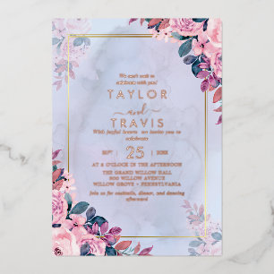 Floral Romance Rose Gold Folie Einladung zur Hochz