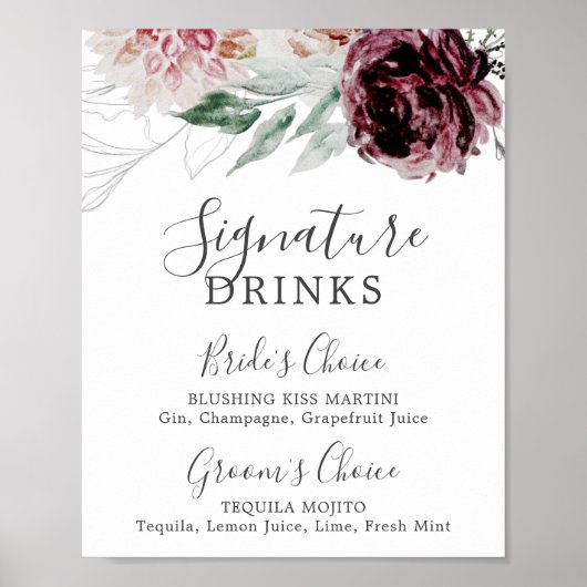 Floral Romance Signature Drinks unterzeichnen Poster (Vorne)