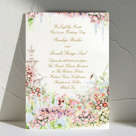 floral romantic swan chic calligraphy wedding einladung