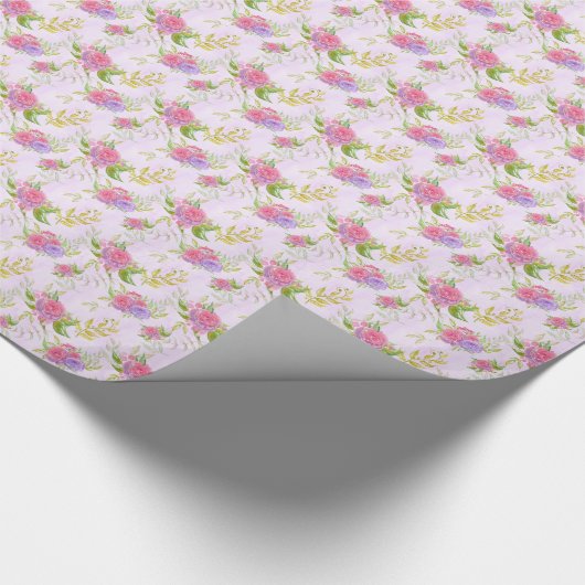 *~* Floral Romantische Rosa Blume Geschenkpapier (Ecke)