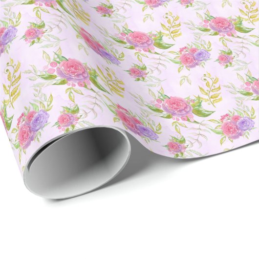 *~* Floral Romantische Rosa Blume Geschenkpapier (Rolleneckpunkt)