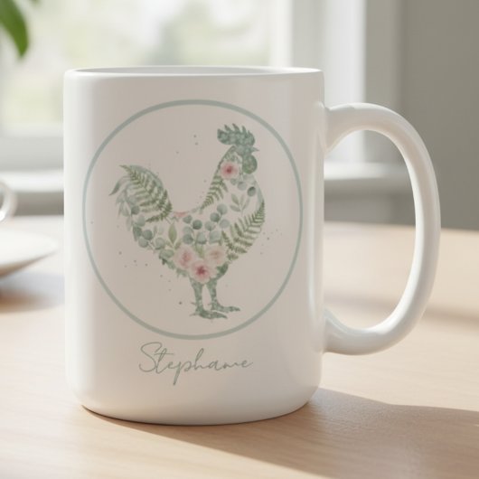 Floral Rooster Mug – Elegant Farmhouse Gift Kaffeetasse