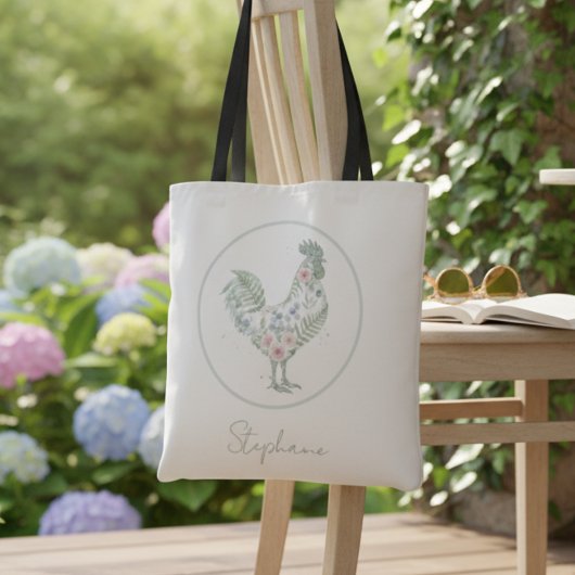Floral Rooster Tote Bag – Farmhouse Style Gift Tasche