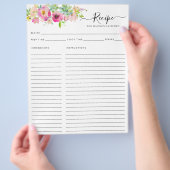 Floral Rosa Aquarell Küche Rezept Flyer (Hand)