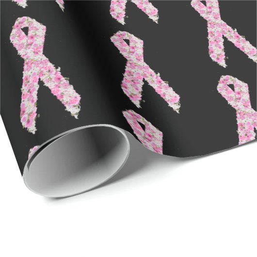 Floral rosa Brustkrebs Überleben Ribbon Geschenkpapier (Rolleneckpunkt)