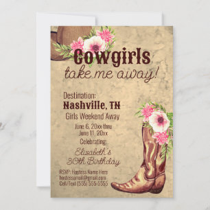 Floral Rosa Cowgirl Ziel Geburtstags-Reiseplan Einladung