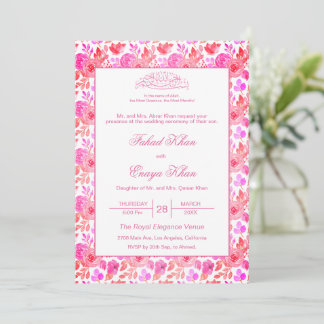 Floral Rosa Rosen Islamische Muslimische Nikkah-Ho Einladung