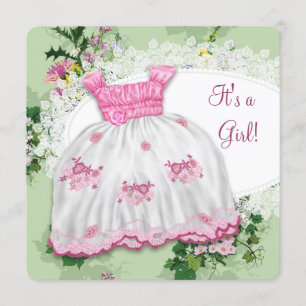 Floral Rosa und Grüne Babyparty Einladung