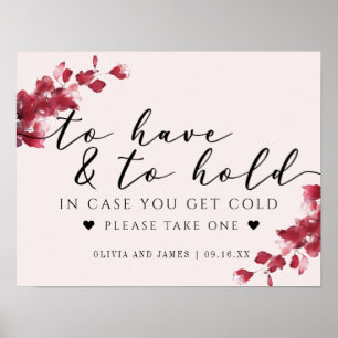 Floral Rosa Zur Hochzeit Halten Zeichen Poster