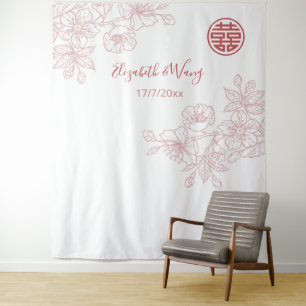 Floral rosafarben chinesischer Hochzeits Hintergru Wandteppich